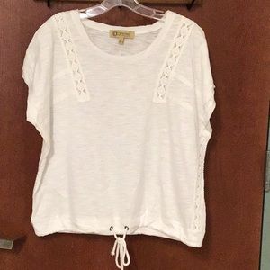 Democracy white cotton and lace drawstring top.